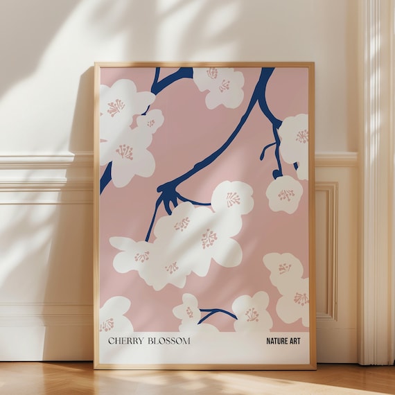 Cherry Blossom White Pink Floral Botanical Nature Study Wall Art