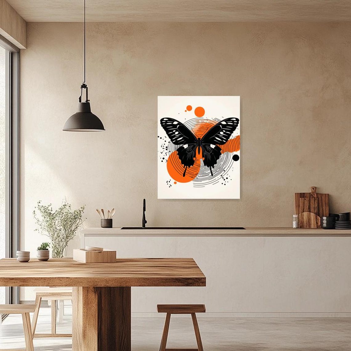 Elegant Black Butterfly Print With Bold Orange Accents For Modern Wall Art And Home Decor - Image 3