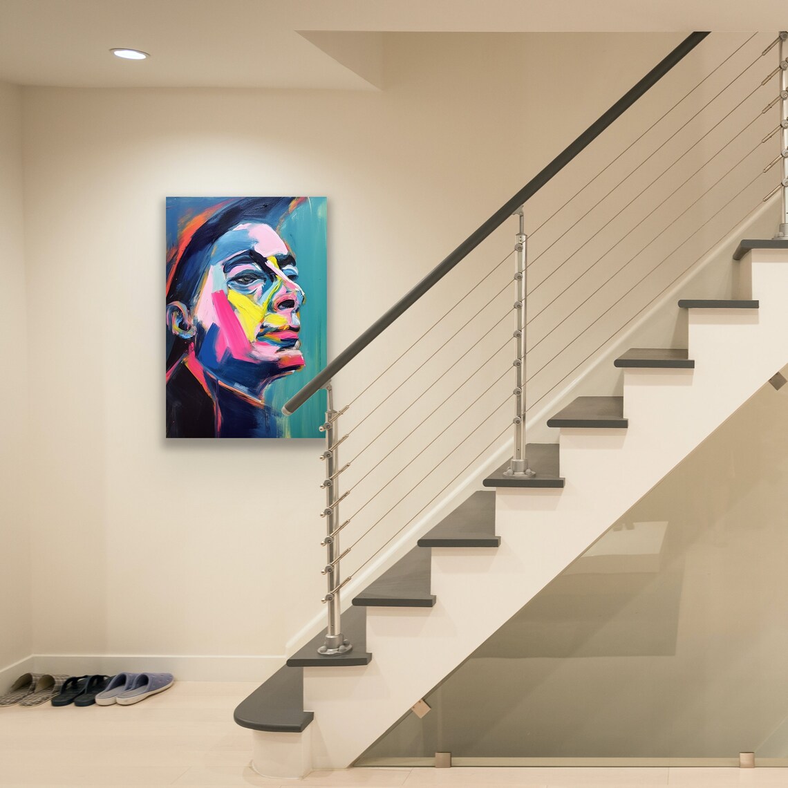 Colorful Abstract Portrait of a Youth Modern Expressionist Face Poster - Image 2