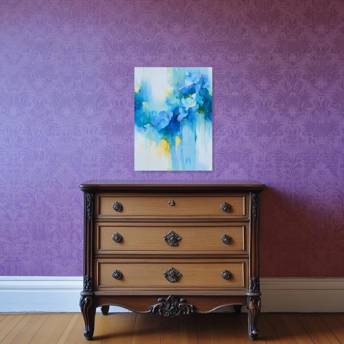 Blue Floral Abstract Blossoms with Soft Yellow Accents Poster - Image 3