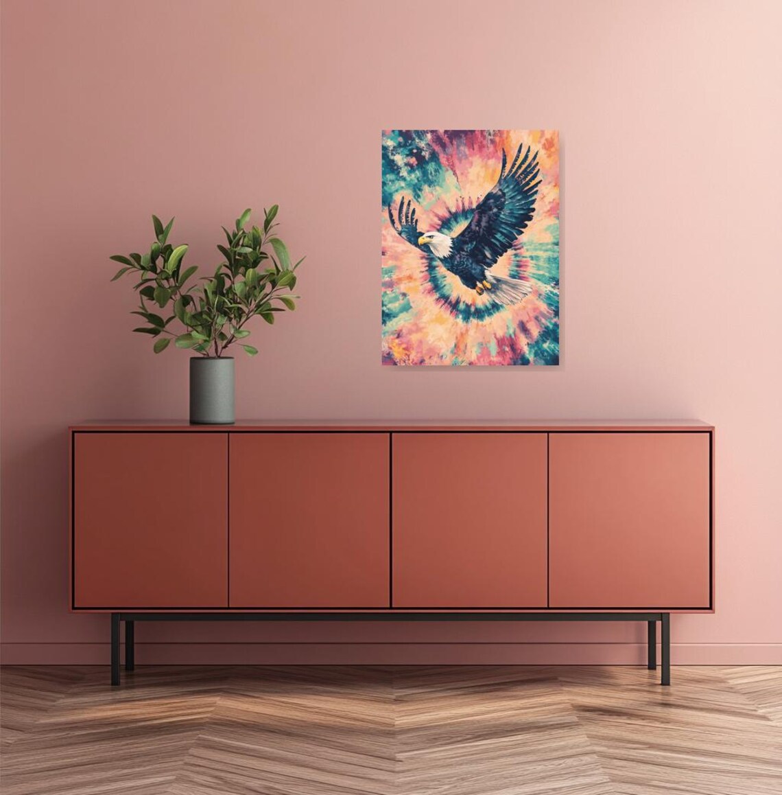 Bold Eagle Soaring, Vibrant Tie Dye Background - Image 3