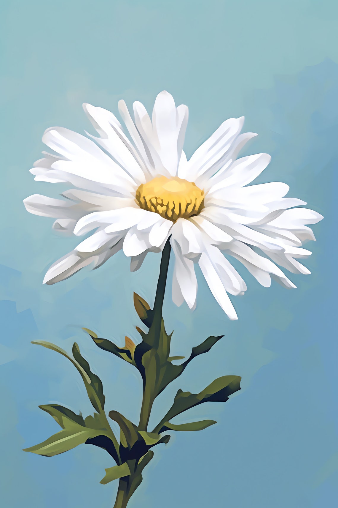 One Single White Daisy Bloom on Blue Minimalist Floral Poster