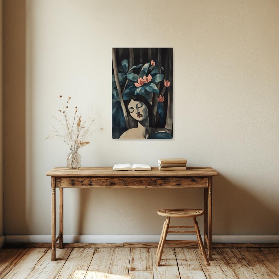 Serene Sleeping Woman Night Bloom Art Nouveau Portrait Poster - Image 3