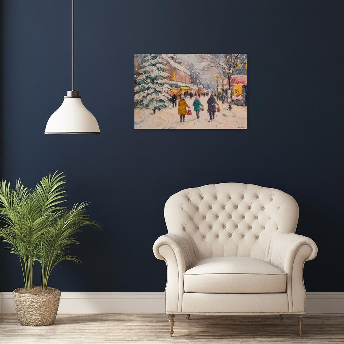 Snowy Christmas Shopping Street in Heavy Falling Snow Poster - Image 3