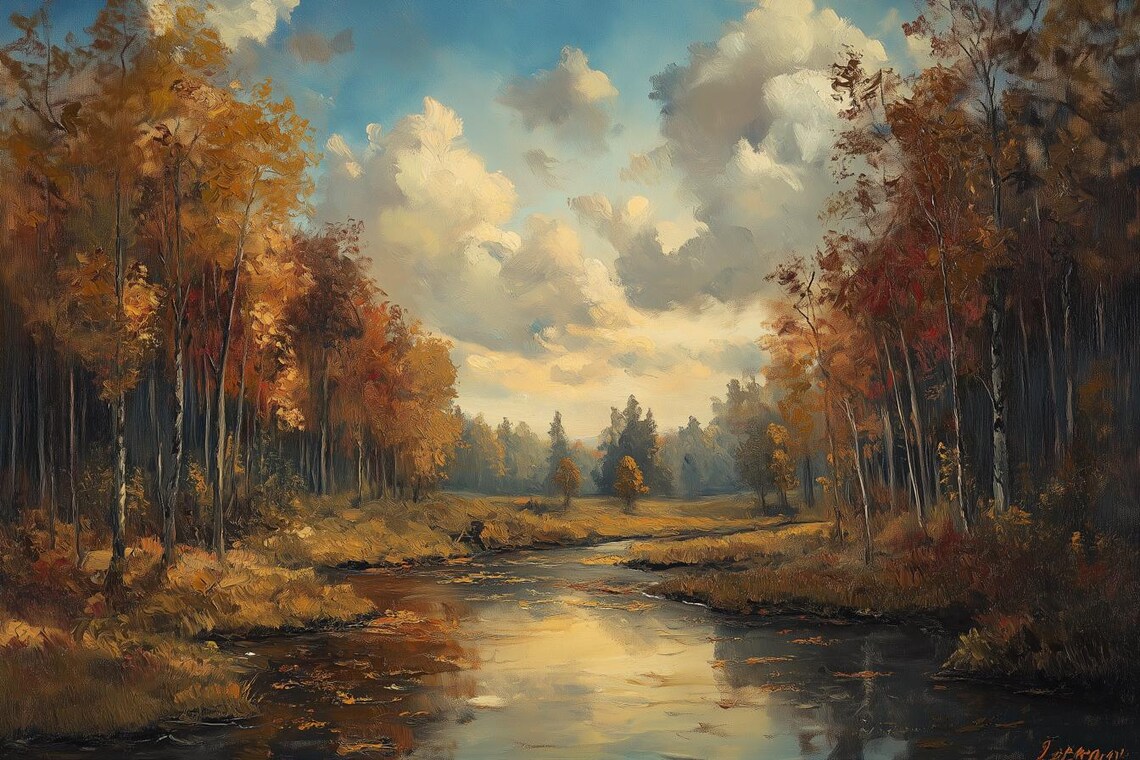 Autumn Reflections, Thomas Kinkade-Inspired Art Print