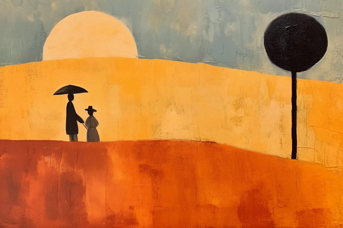 Stunning Milton Avery Inspired Abstract Sunset Minimalist Print Custom Couple Silhouette Art Modern Home Decor
