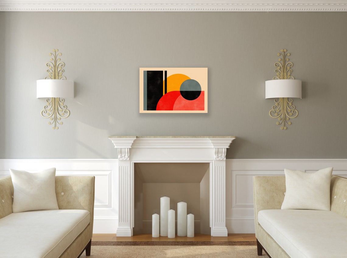 Bauhaus Geometric Circles Bars Bold Red Black Neutral Poster - Image 2
