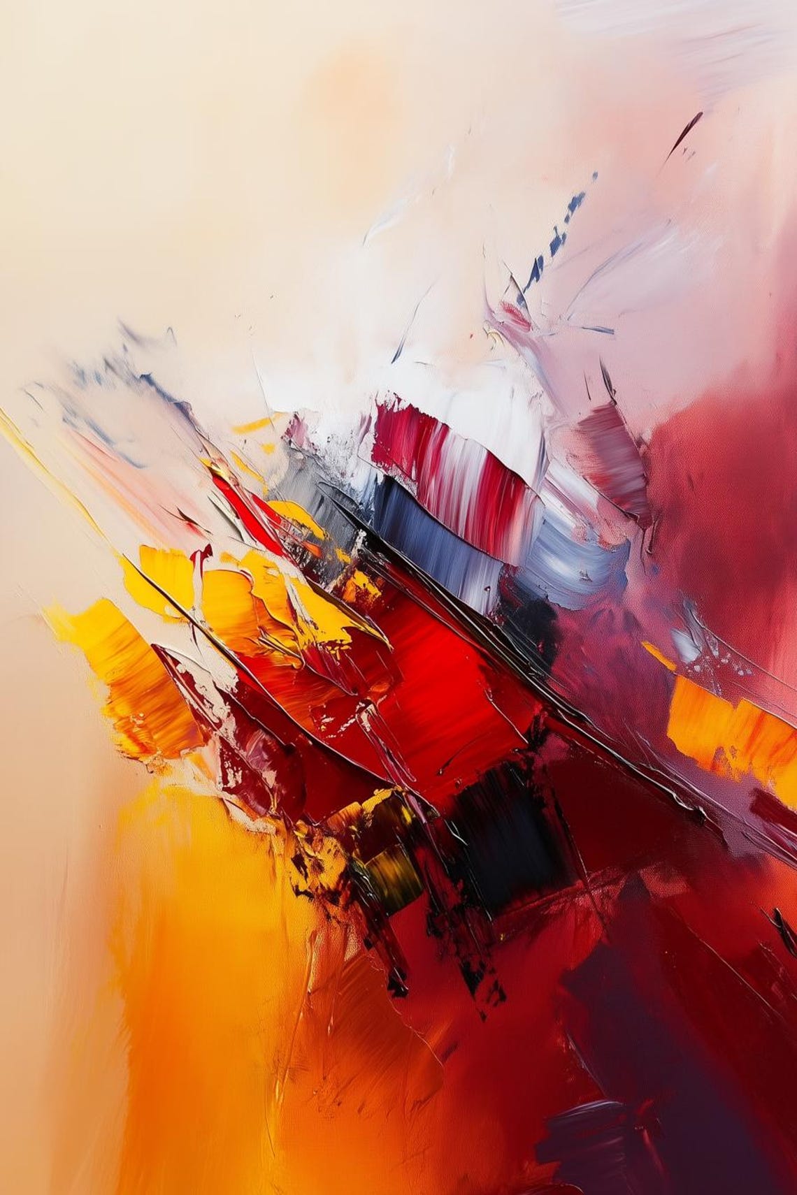 Fiery Bold Red Yellow Impasto Abstract Expressionist Art Poster
