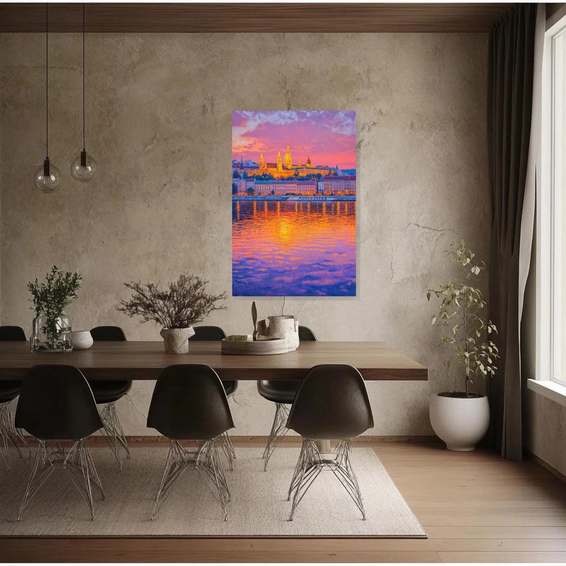Glowing Golden Sunset Castle Riverside European Cityscape Poster - Image 3