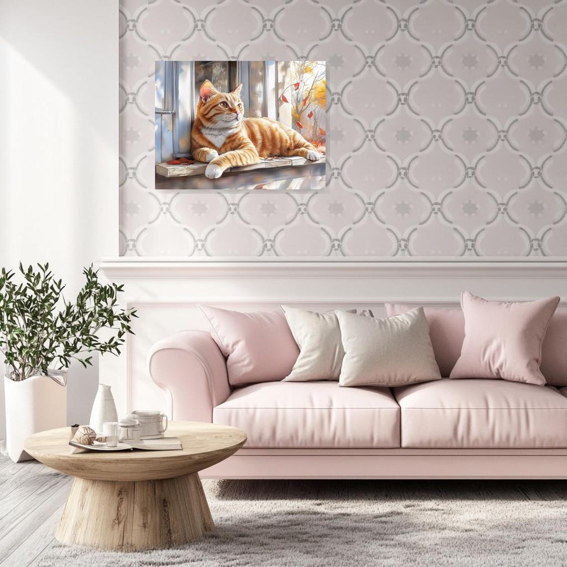 Ginger Orange Tabby Cat Lounging on an Autumn Windowsill Poster - Image 3