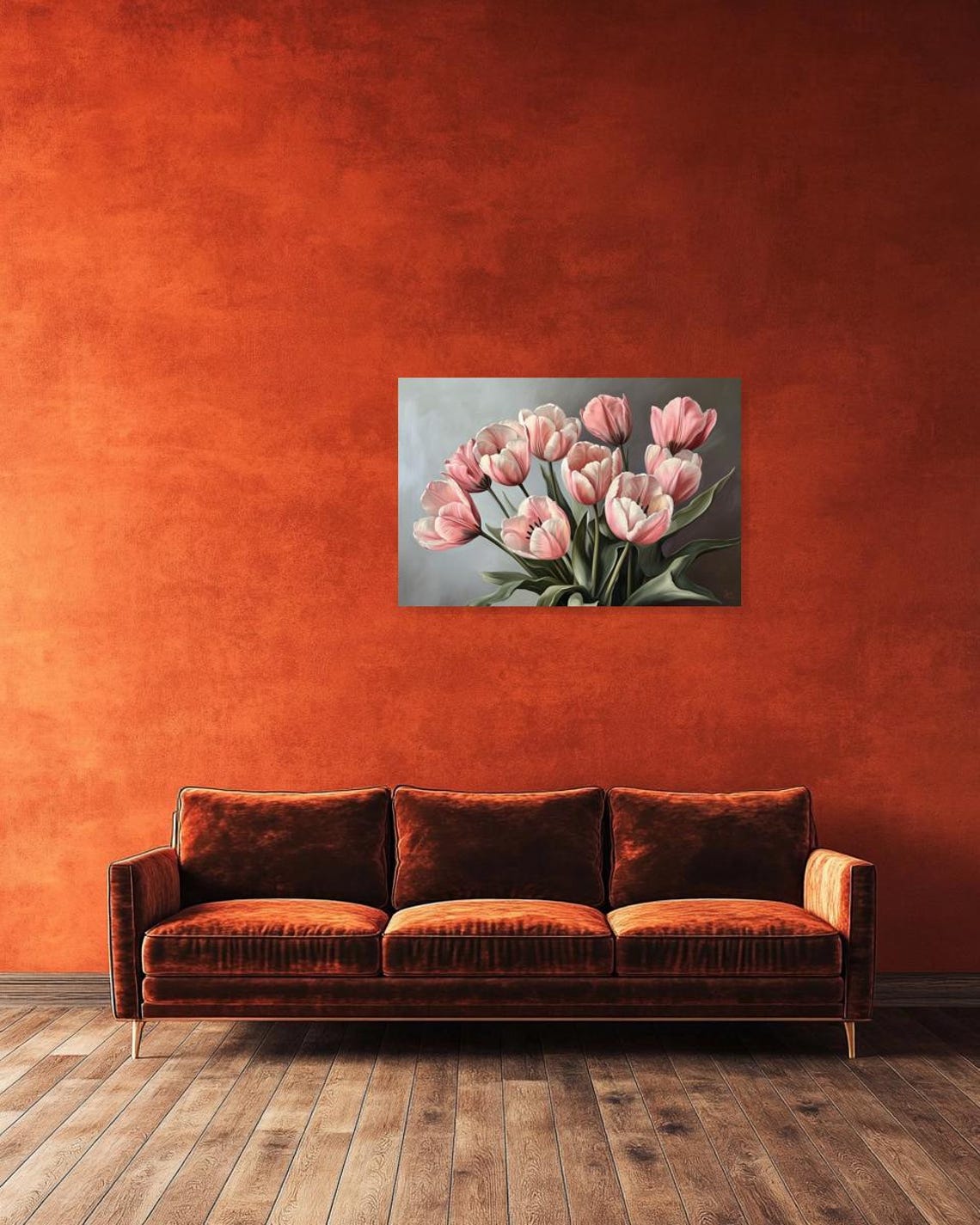 Soft Pink Tulip Bouquet Floral Painting For Elegant Home Decor Poster - Image 4