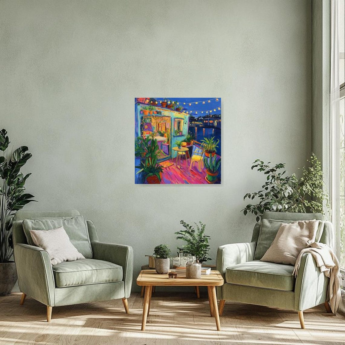 Van Gogh Style Patio Painting at Night with String Lights Poster - Image 2