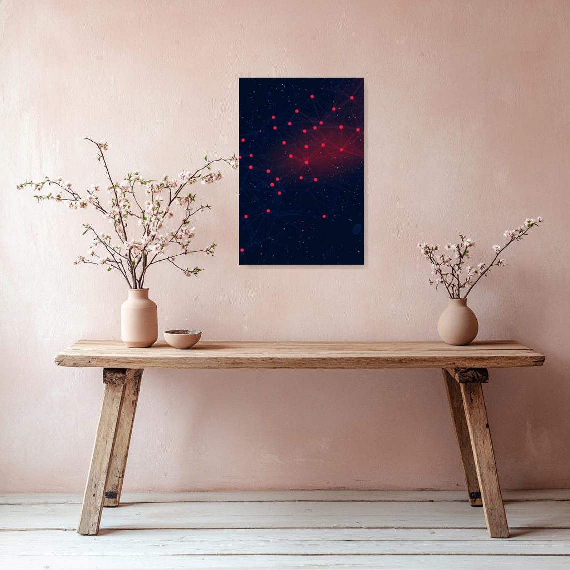 Cosmic Network Red Nodes Dark Navy Plexus Abstract Art Poster - Image 3