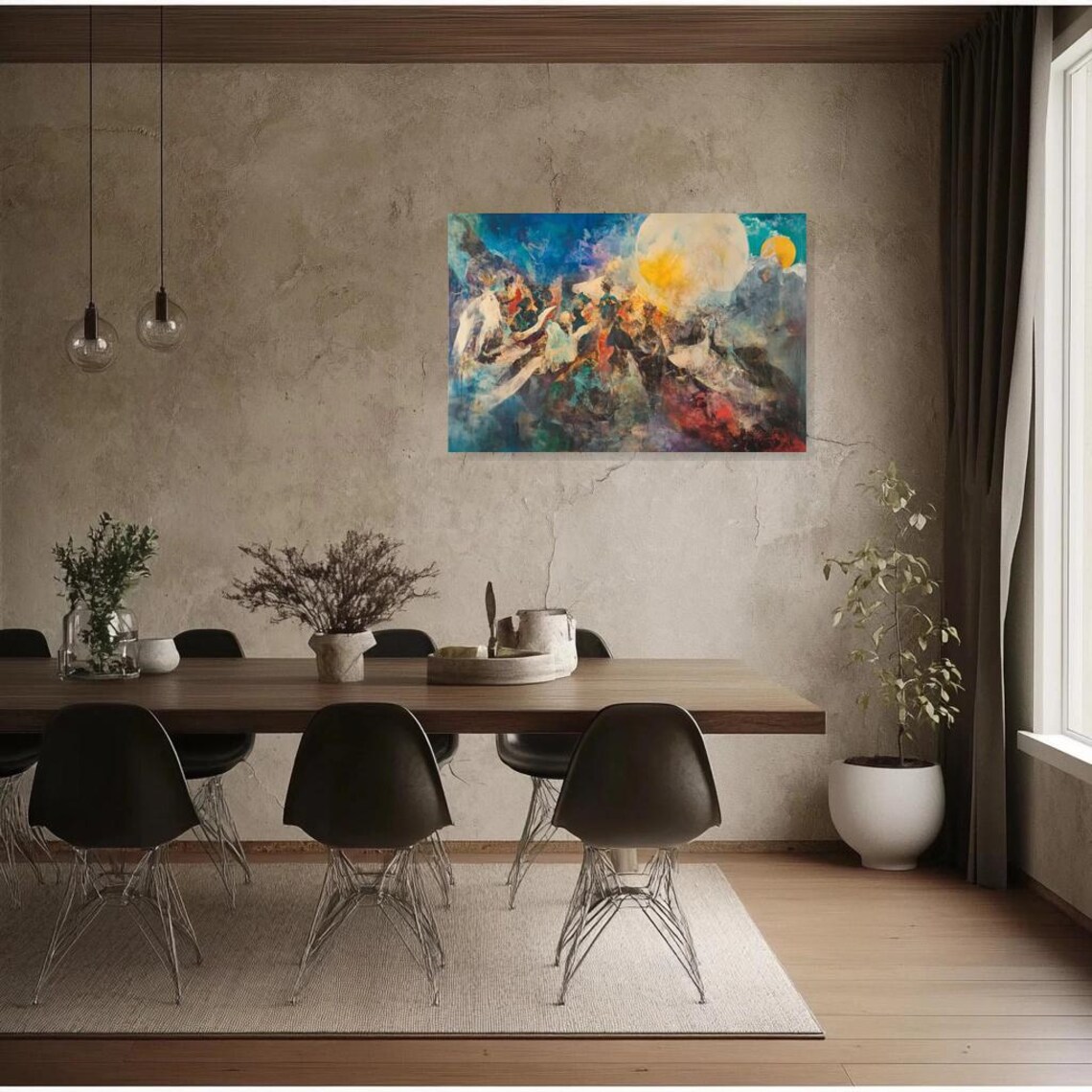 Dreamy Abstract Seascape With Golden Sun Over Blue And Coral Waves Poster - Image 5