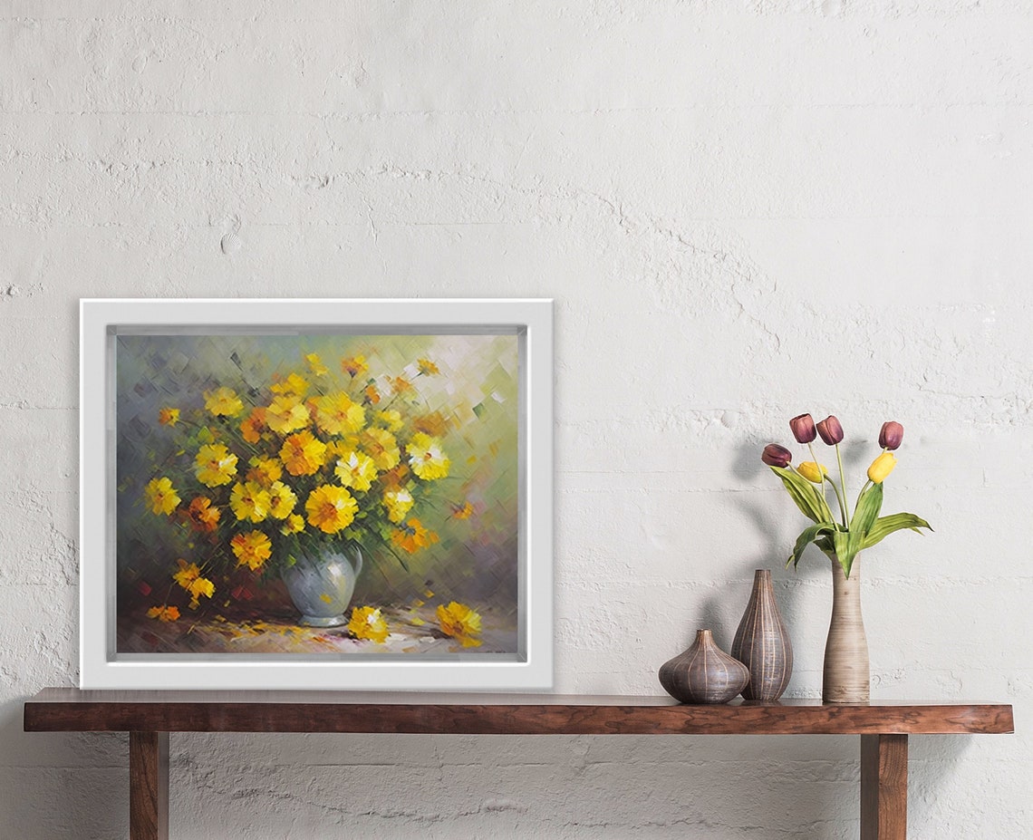 Bright Yellow Flowers in Pitcher Impressionist Floral Art Poster - Image 2