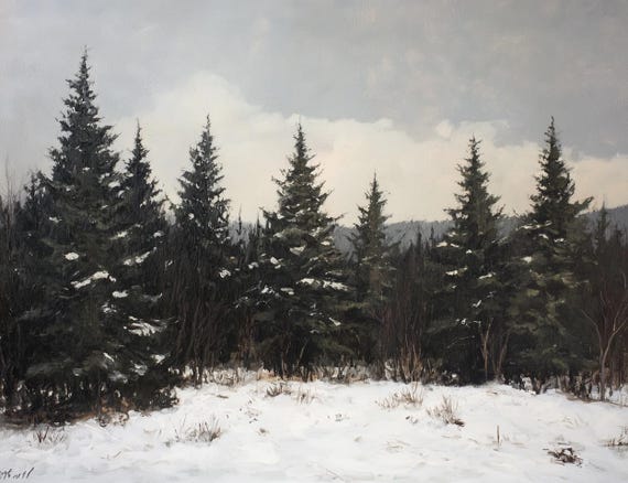 Winter Forest Landscape Print Inspired By Thomas Kinkade For Wall Art Home Decor Nature Lovers