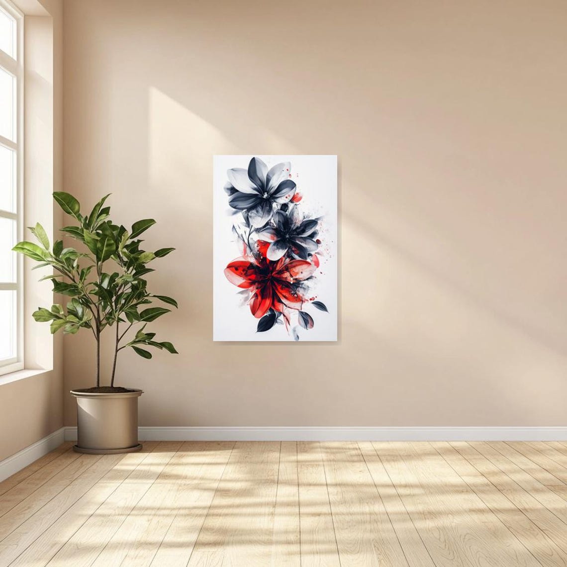 Black and Red Abstract Watercolor Floral Blooms Modern Art Poster - Image 2