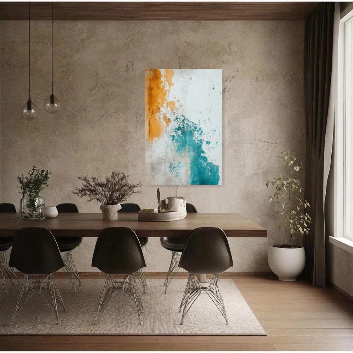 Orange and Teal Abstract Paint Splash Modern Minimalist Art Poster - Image 3