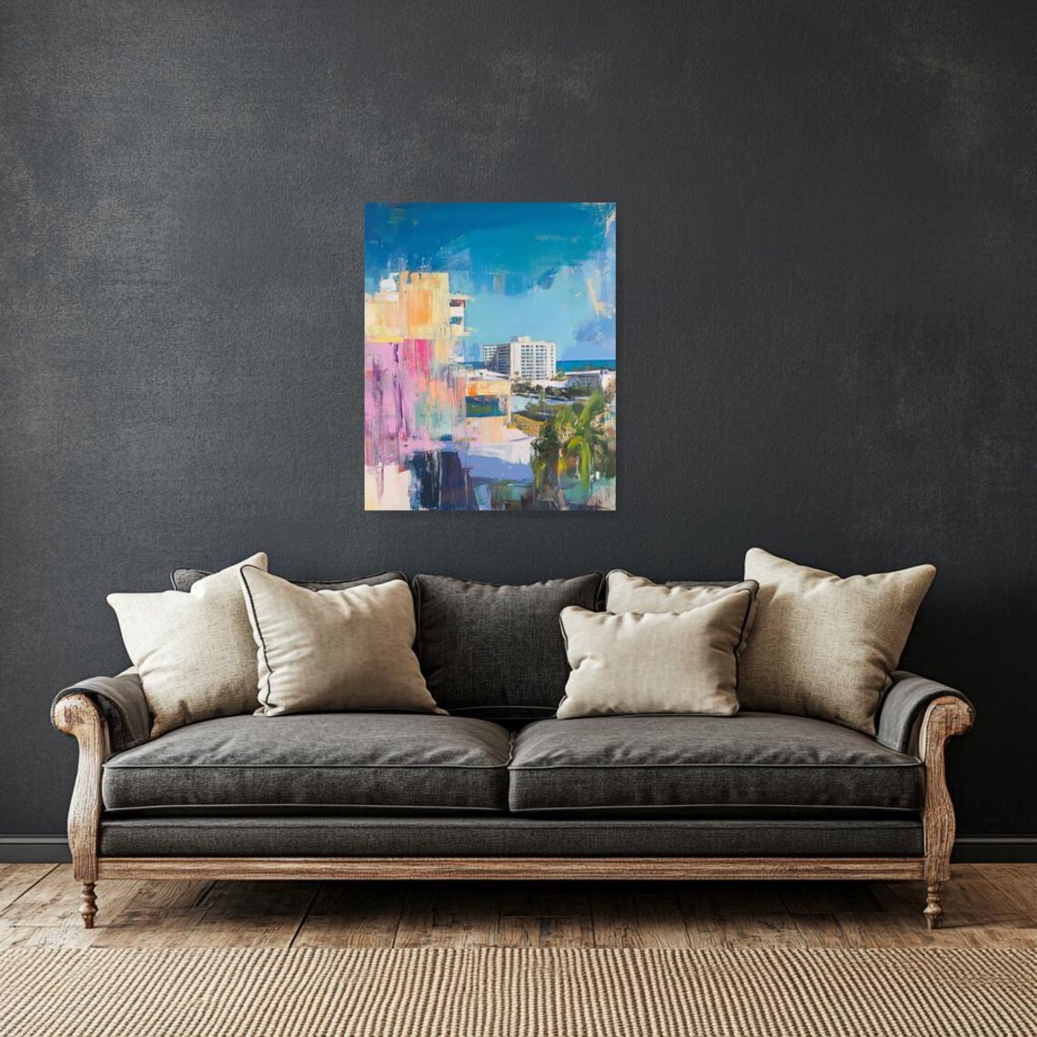 Tropical Coastal Cityscape Abstract Modern Color Block Wall Poster - Image 2