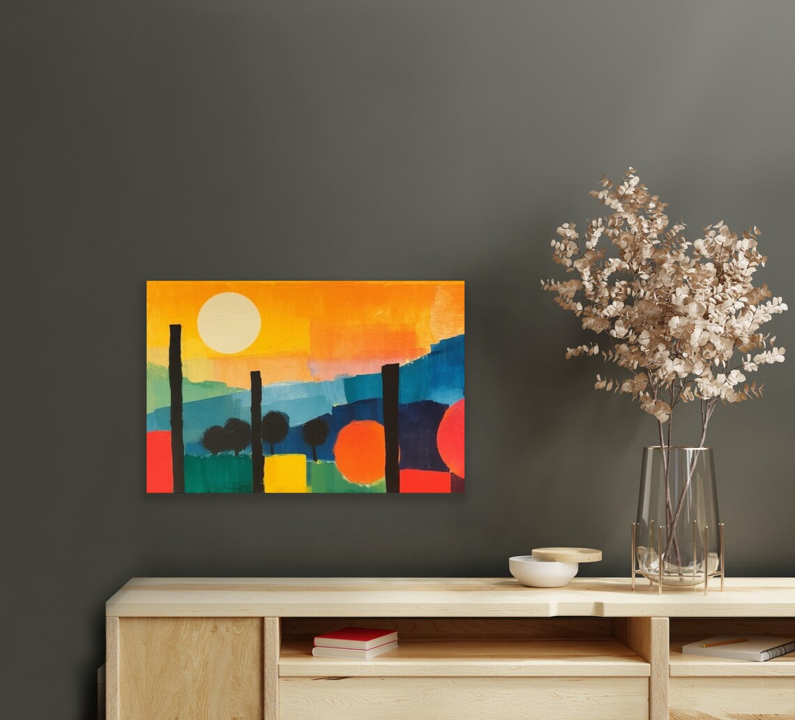Etel Adnan Sunset With Fence Posts, Geometric Fields - Image 2