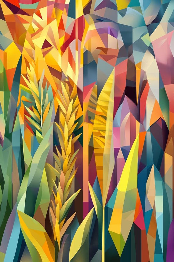 Abstract Geometric Print Inspired By Matisse With Bold Colors And Nature Elements Wall Art For Home Decor