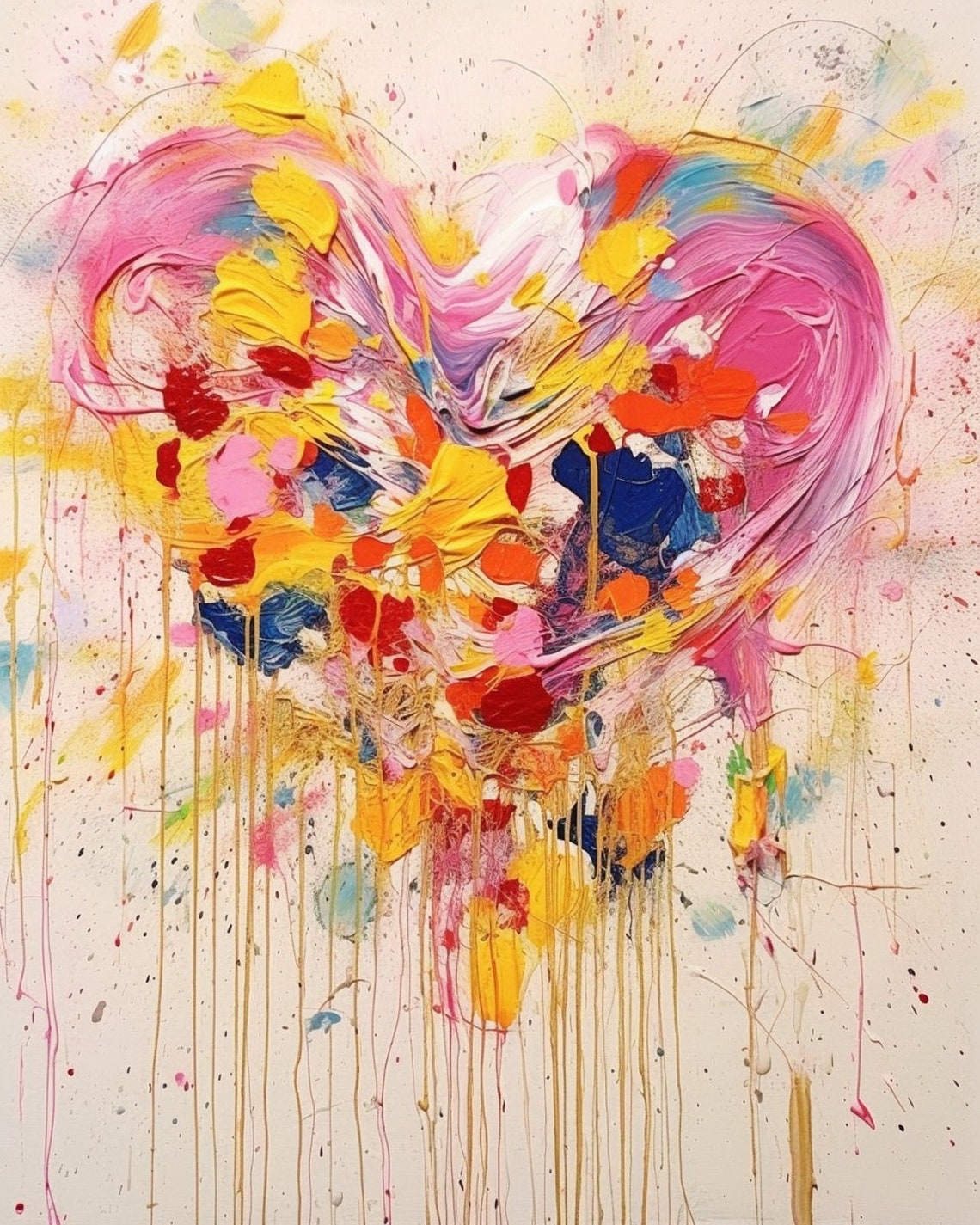Colorful Symphony of Love Abstract Painted Heart Impasto Poster