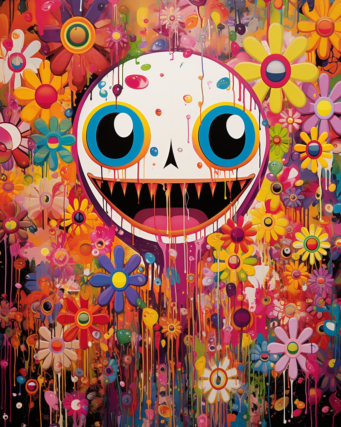 Smiling Psychedelia Grinning Flower Face Pop Art Style Poster
