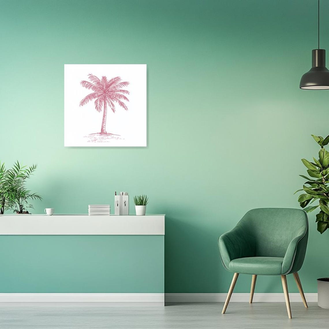 Elegant Palm Tree Wall Art Print Inspired By Impressionism In Soft Coral Tones For Modern Home Decor - Image 2