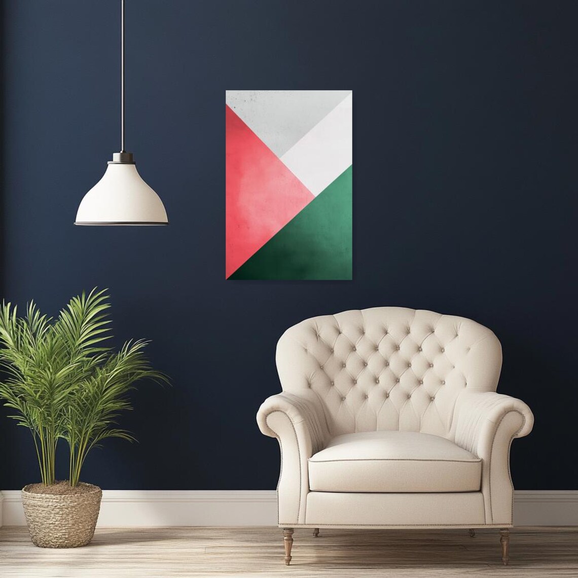 Bold Diagonal Color Block Abstract Geometric Art Poster in Pink Green White - Image 2
