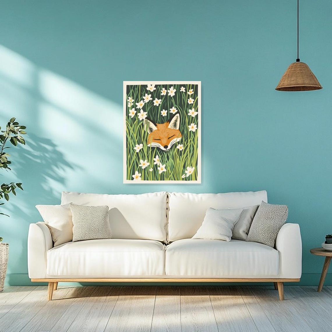 Peaceful Sleeping Red Fox Hidden Among White Wildflowers Poster - Image 2