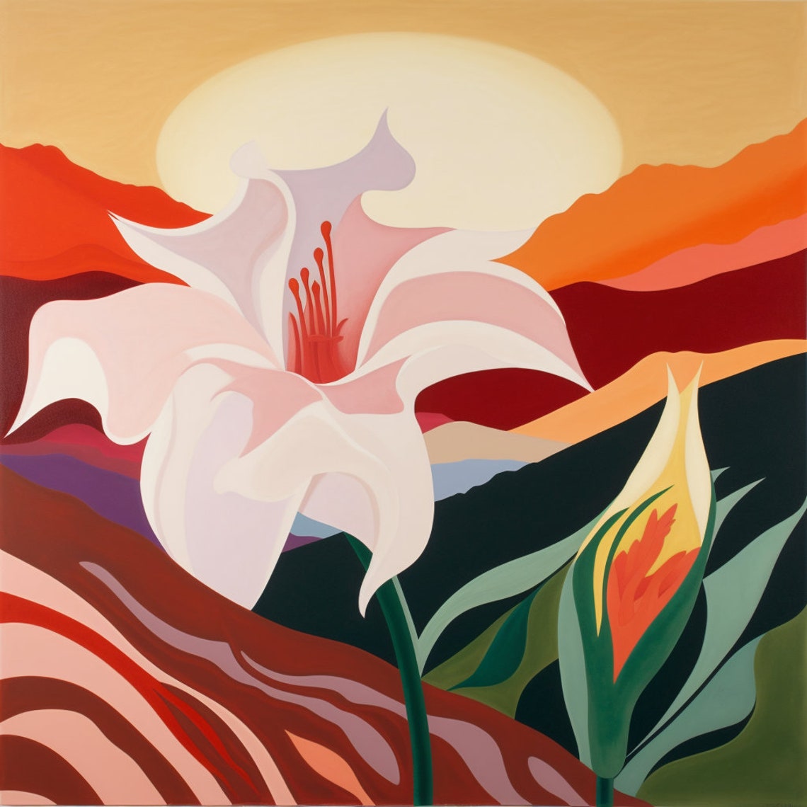 Giant Day Lily Flower Desert Sunset Colorful Botanical Poster