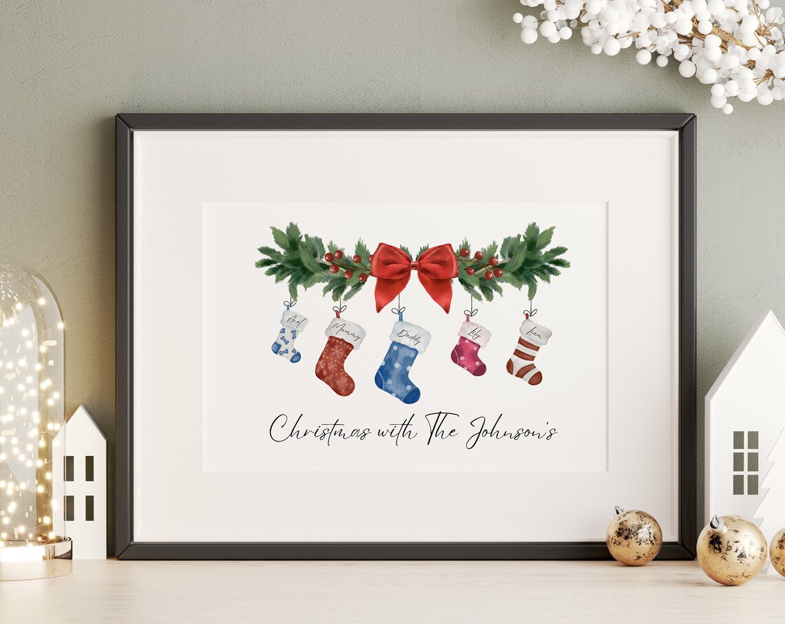 Personalised Christmas Stocking Family Art Print