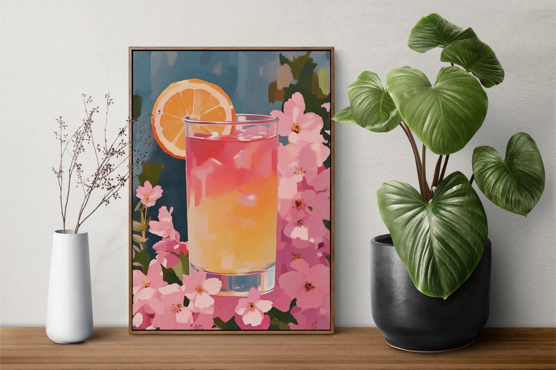 Sunrise Citrus Cocktail With Orange Slice Floral Summer Art Poster - Image 2