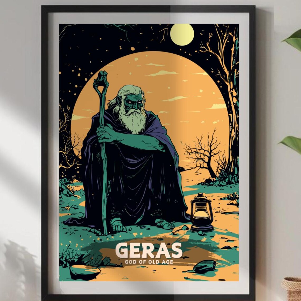 Geras Greek God of Old Age Bearded Sage Moonlight Art Poster