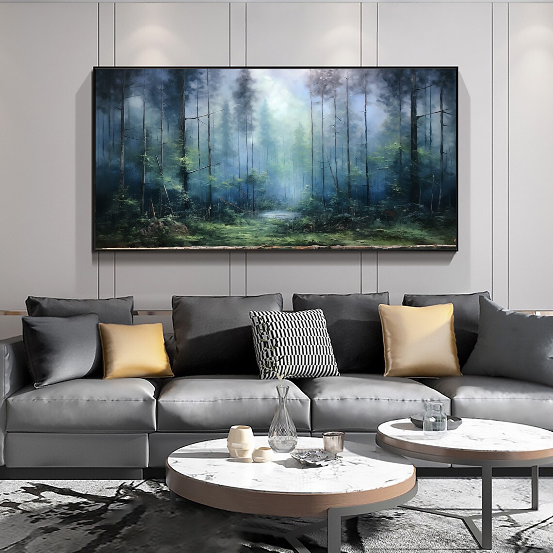 Abstract Forest Oil Painting Art Print, Living Room Decor - Image 2