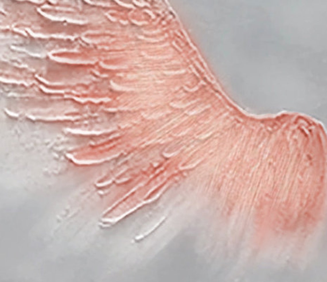 Blush Pink Angel Wings Grey Textured Minimalist Heavenly Poster - Image 4