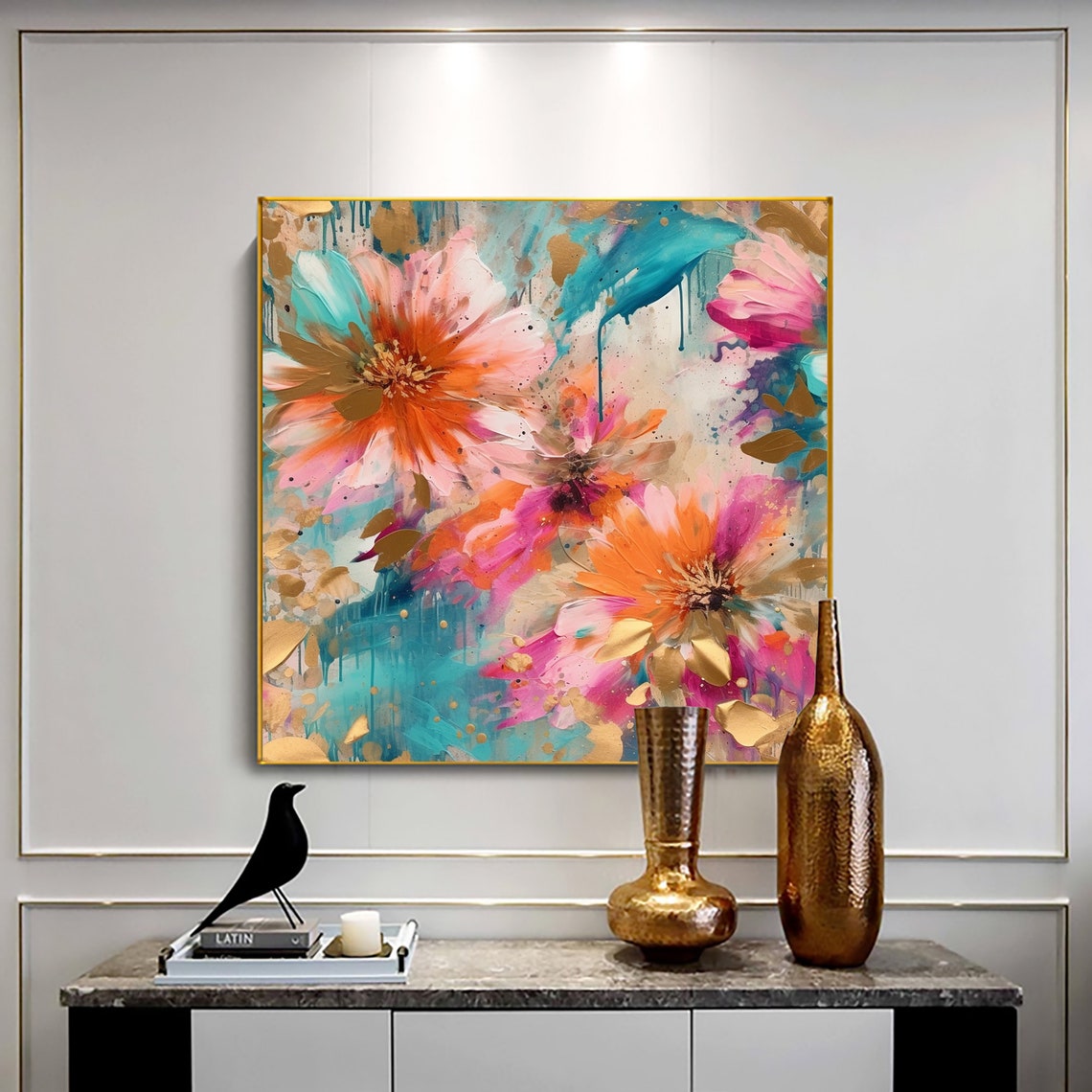 Large Original Flower Oil Painting On Wall Art Abstract Pink Floral Landscape Painting Custom Painting Living Room Home Decor - Image 3
