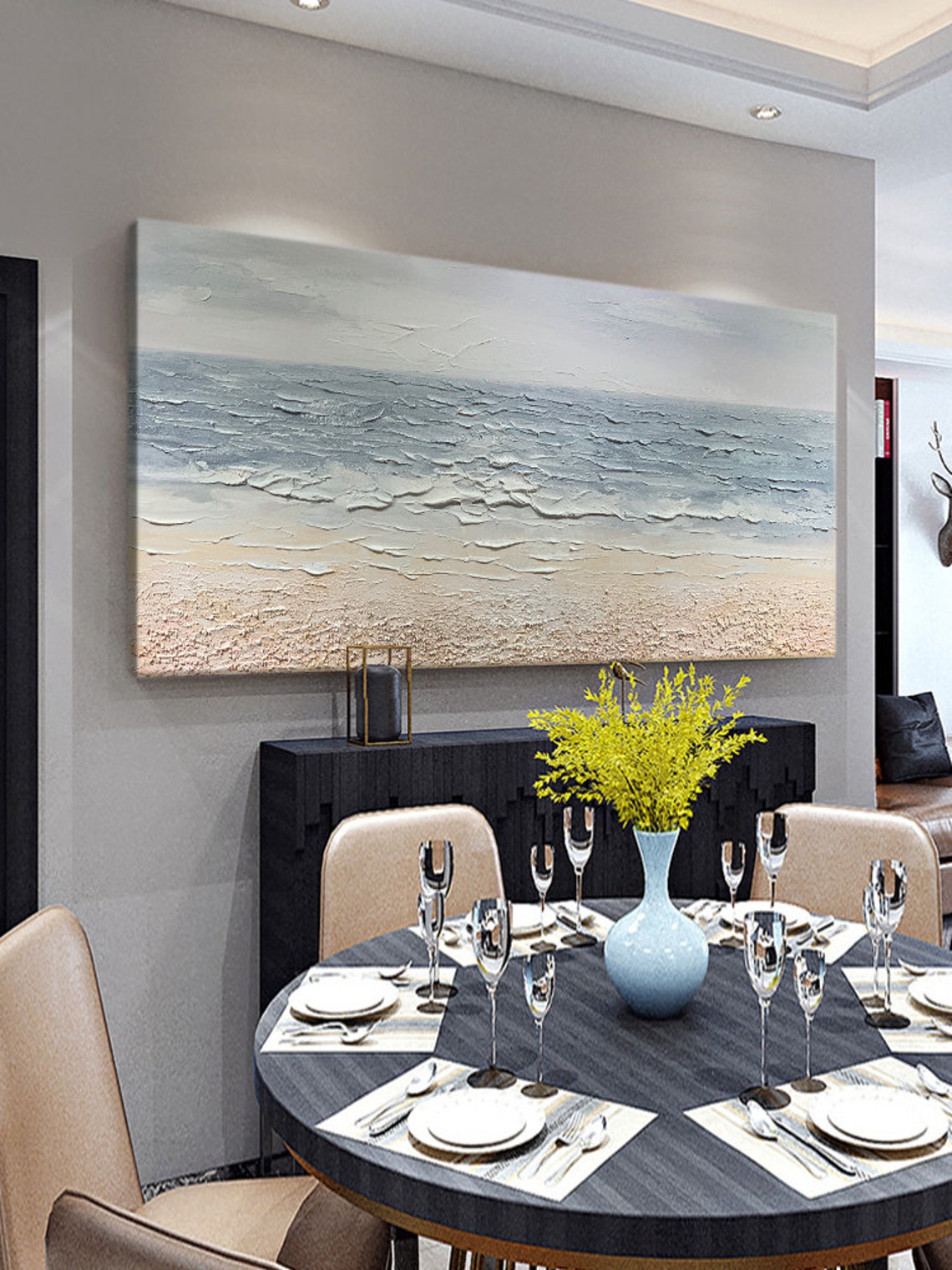 Misty Grey Blue Beach Sand Textured Minimalist Seaside Poster - Image 5