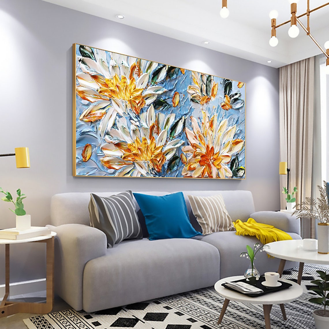 3D White Orange Blossom Impasto Panoramic Oil Painting Art Print - Image 4