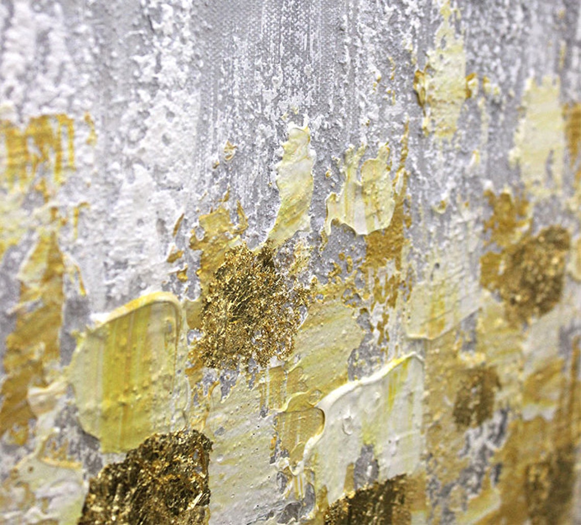 Gold Glitter Horizon Over Pale Blue Minimalist Oil Painting Art Print - Image 3