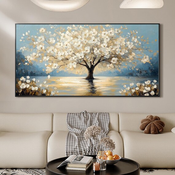 Original Blooming Tree Painting On Hand Painted Tree Landscape Painting Abstract Textured Wall Art Modern Living Room Home Decor