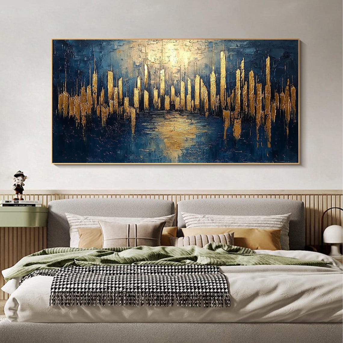 Large Abstract Golden City Building Painting On Original City Skyline Painting Modern Urban Landscape Wall Art Living Room Decor - Image 6