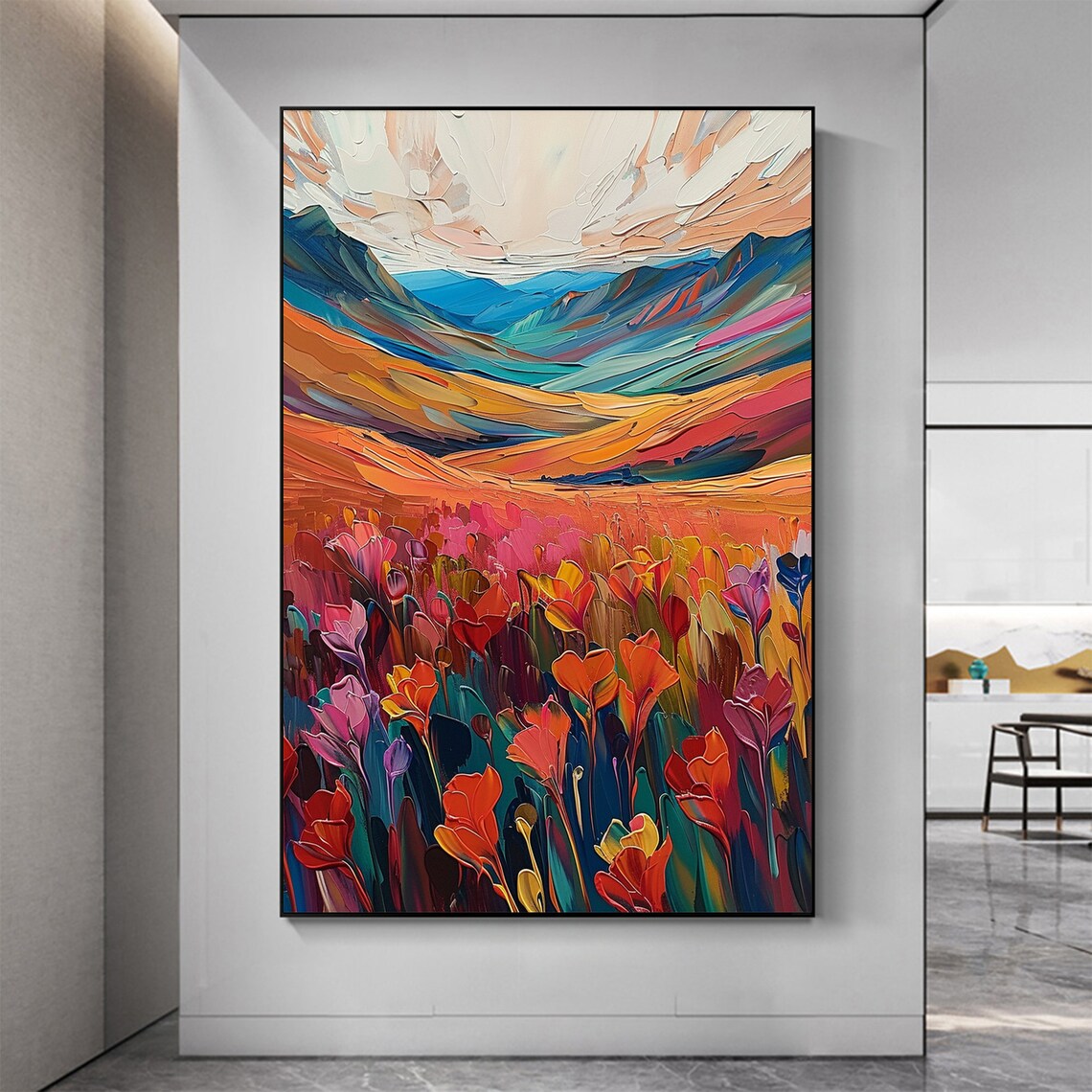 Colorful Mountain Valley Spring Flower Field Fauvist Landscape Poster - Image 2
