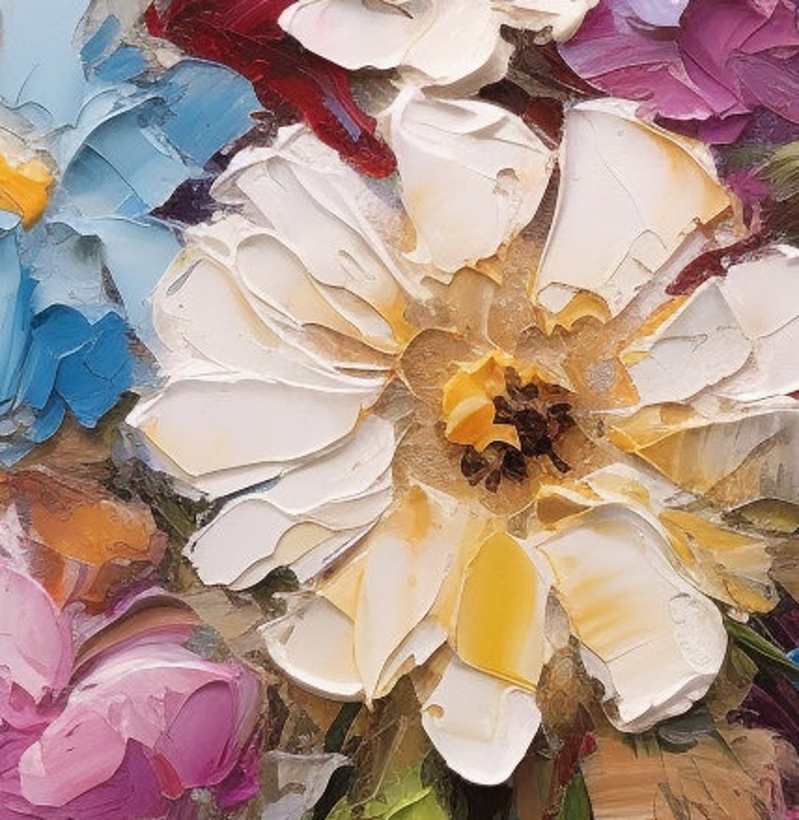 Pastel Floral Bouquet Palette Knife Texture Colorful Bloom Poster - Image 2
