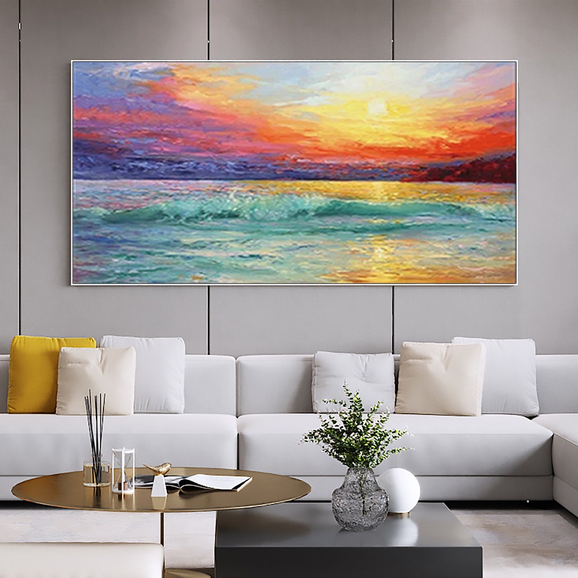 Vibrant Sunset Sky Burning Above Turquoise Ocean Waves Poster - Image 6