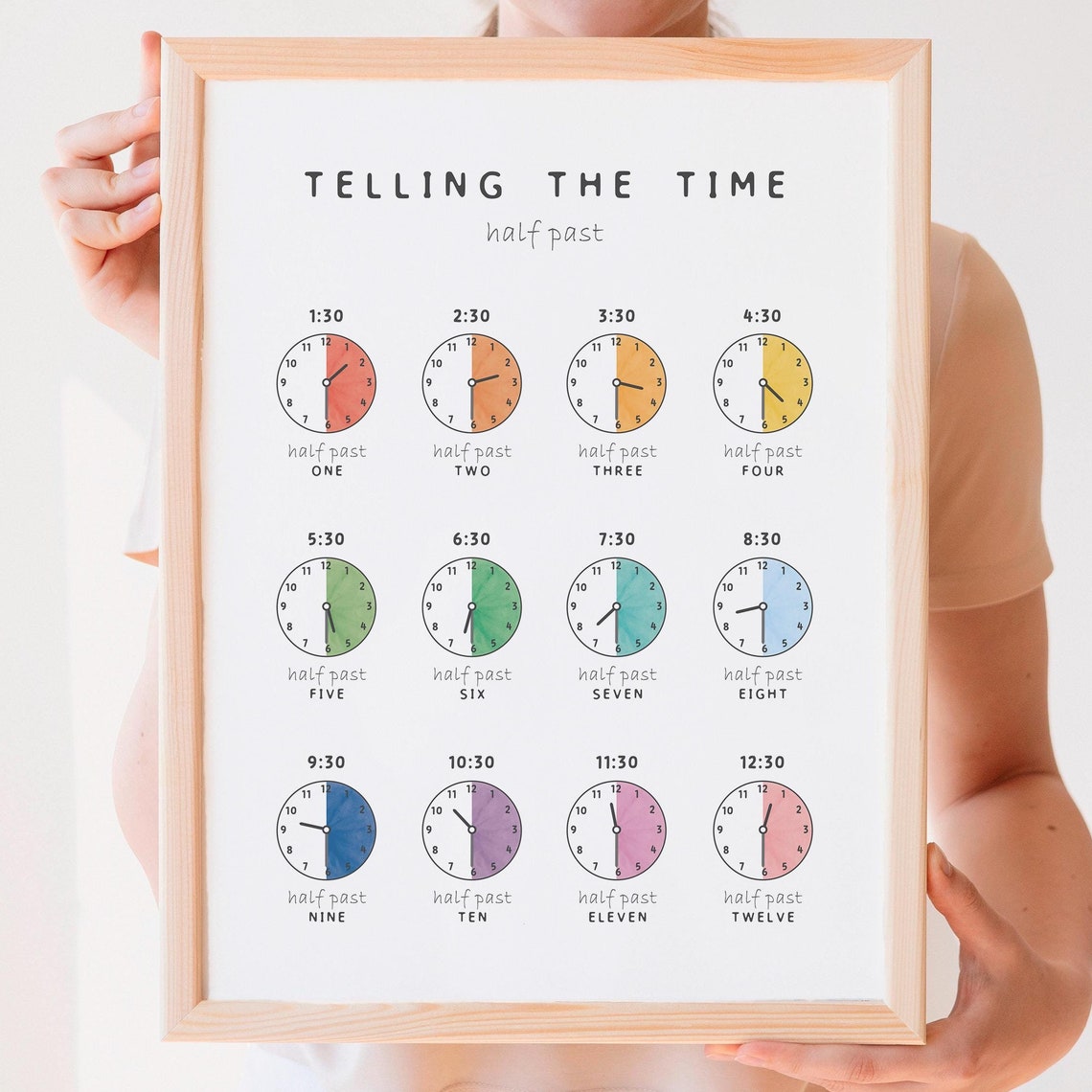Telling the Time Half Past Analog Clock Learning Chart Poster