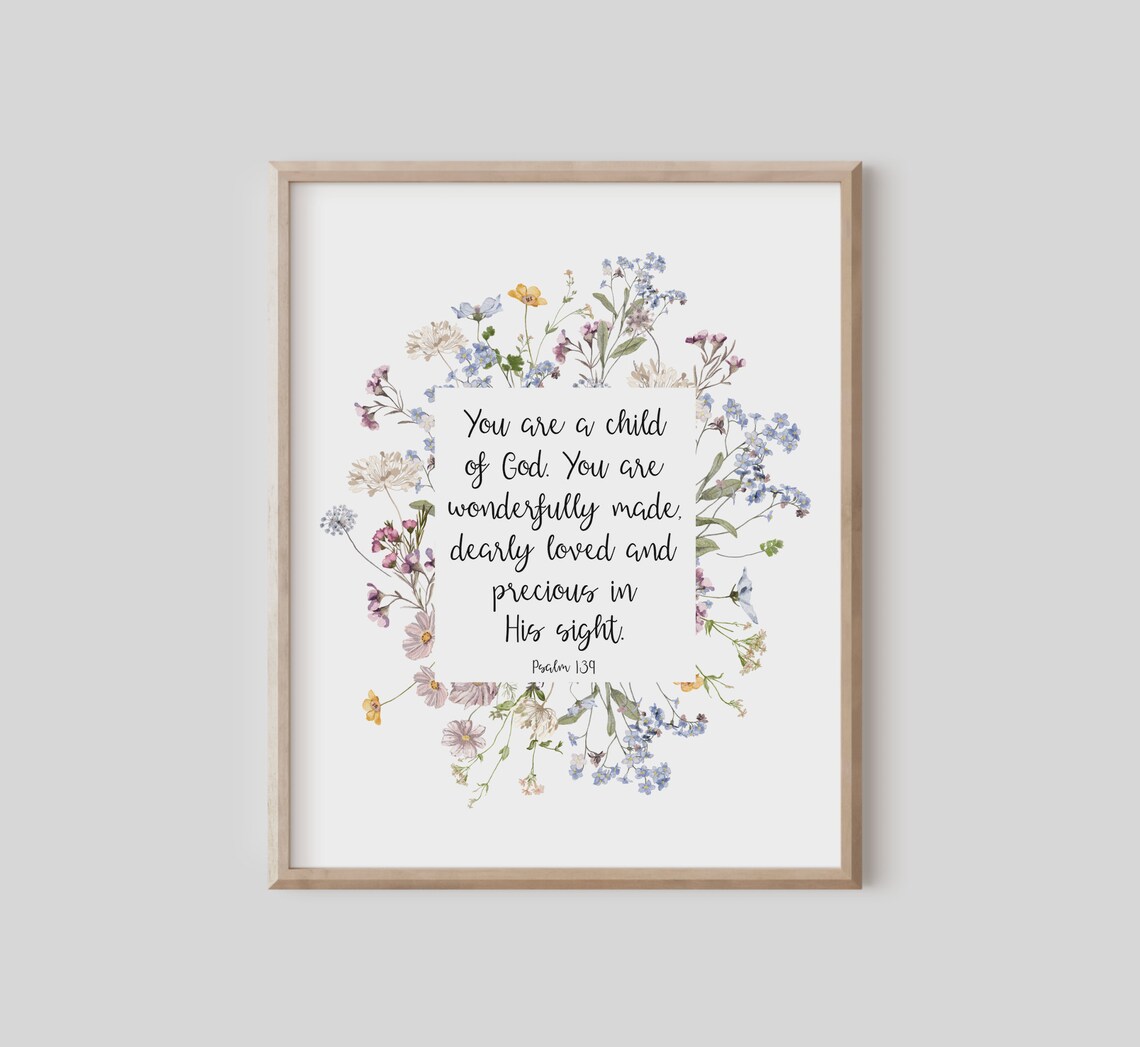 Psalm 139 Scripture Print, Wildflowers Nursery Decor