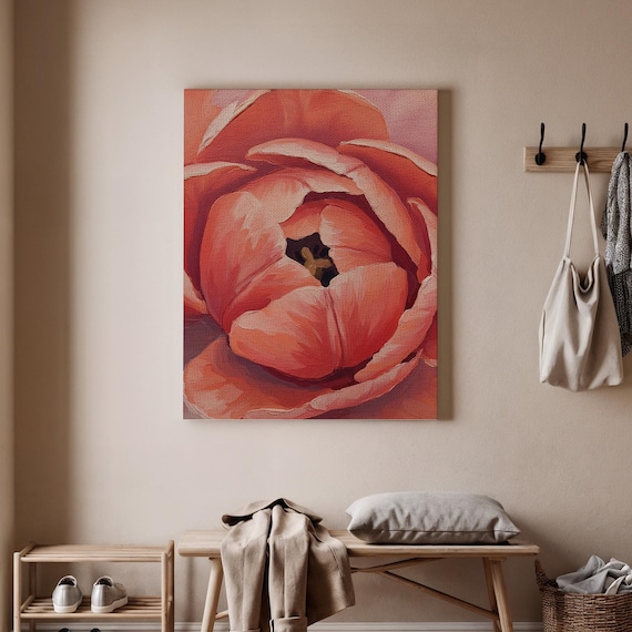 Pink Peony Flower Canvas Wall Art Blooming Floral Poster Botanical Petal Print Romantic Nature Painting Elegant Spring Blossom Decor