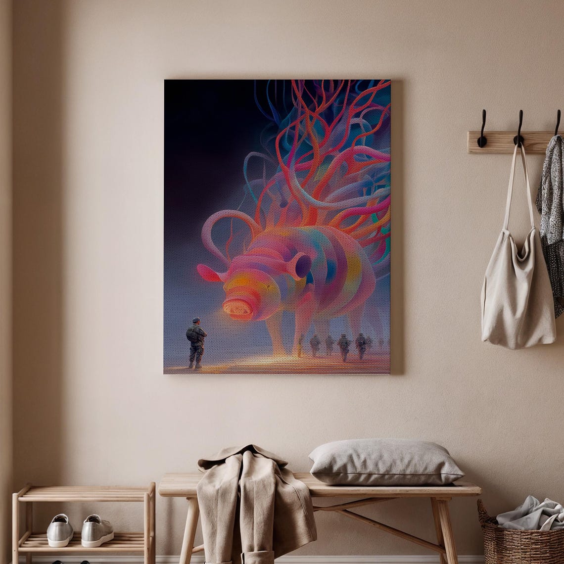 Surreal Colorful Giant Fantasy Pig Dreamlike Creature Art Poster