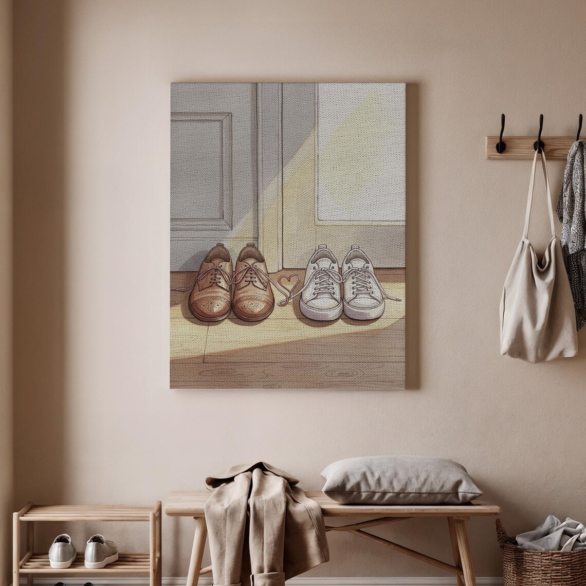 Cute Couple Shoes by the Door Heart Laces Romantic Home Poster